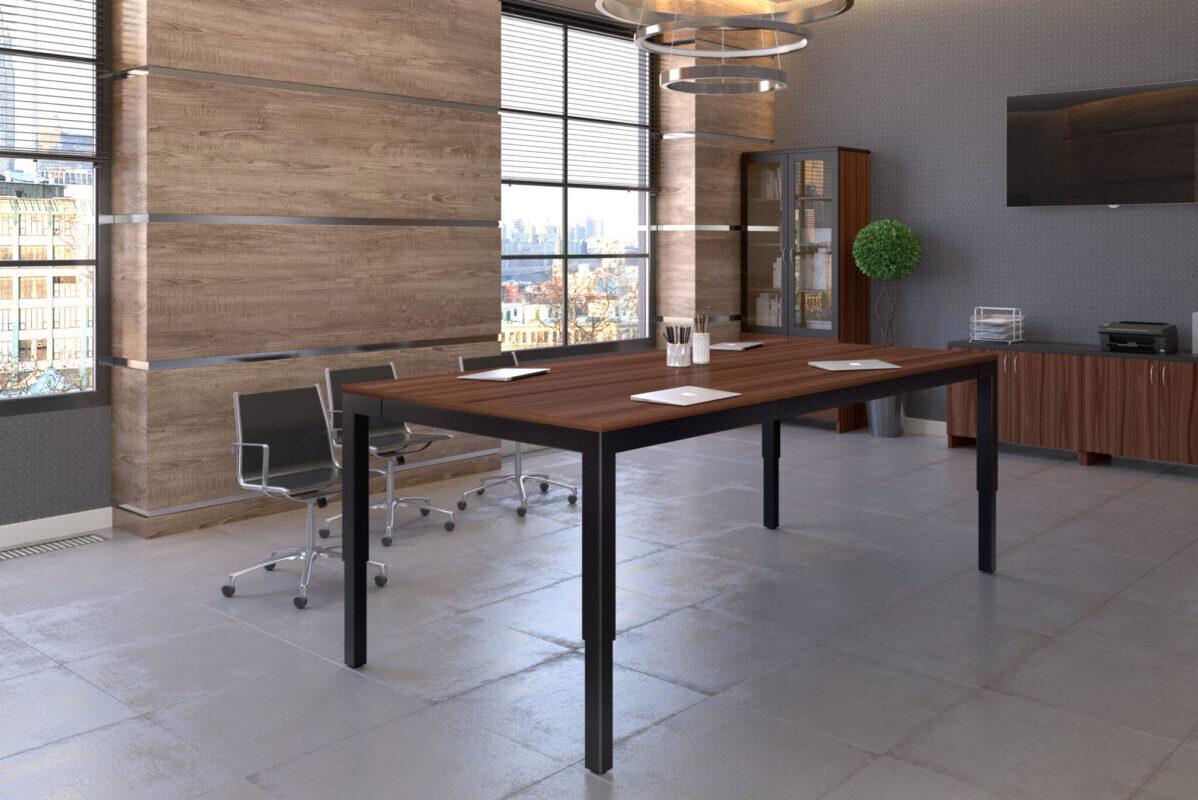 Lavoro Collaborate Sit-Stand Table with height adjustable legs for standing meetings